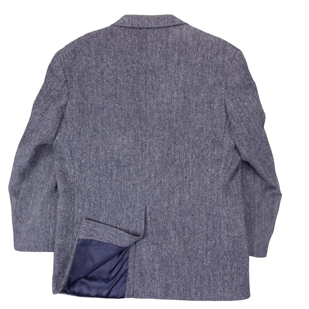 VTG Harris Tweed Lands End Mens 41R Blue Blazer Jacket Wool‎ Herringbone USA